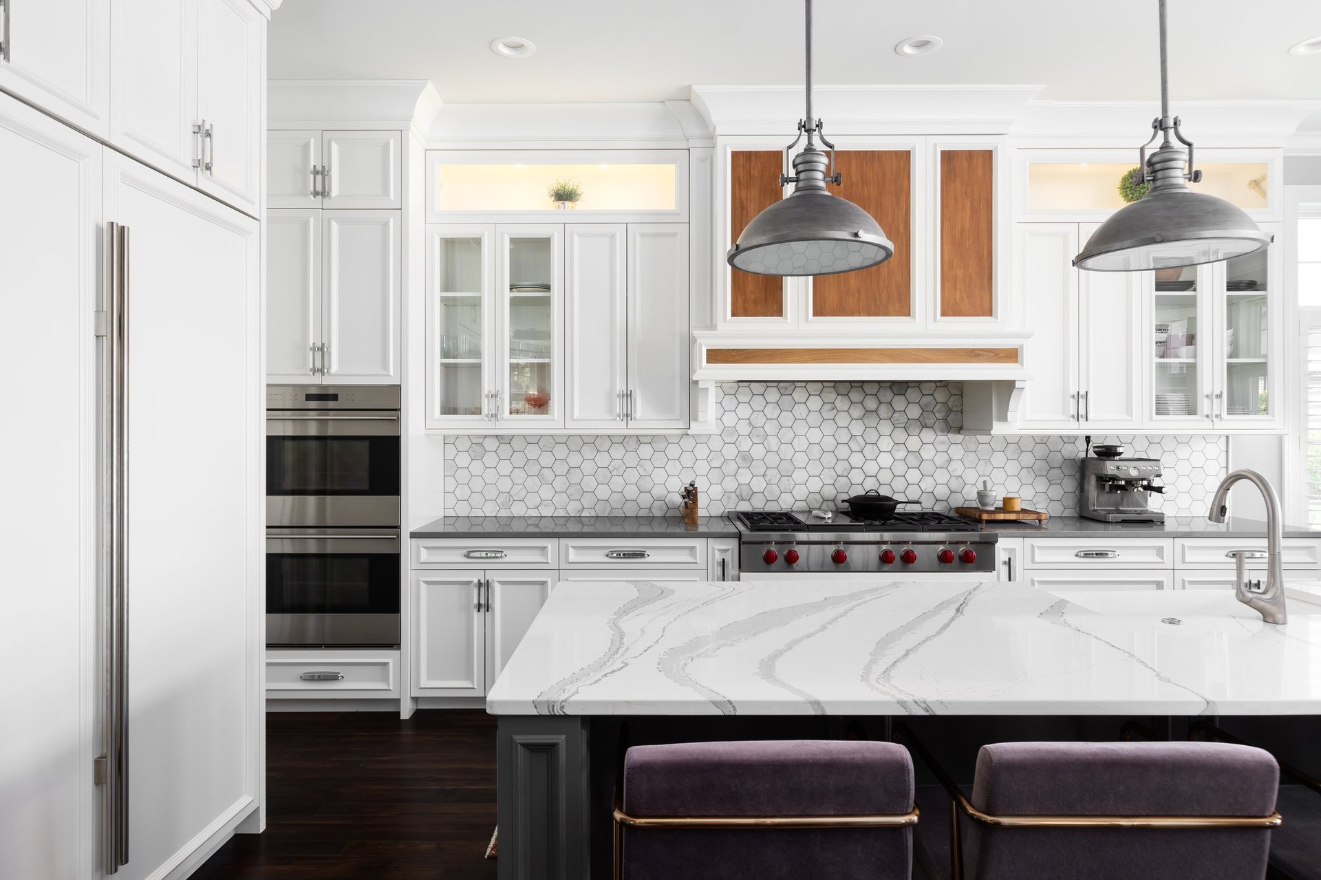 Luxurious modern kitchen with marble island
