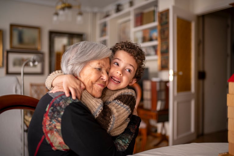 Grandmother happy with family at mother-in-law suite