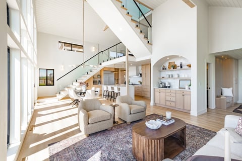 Modern luxury home interior with large windows